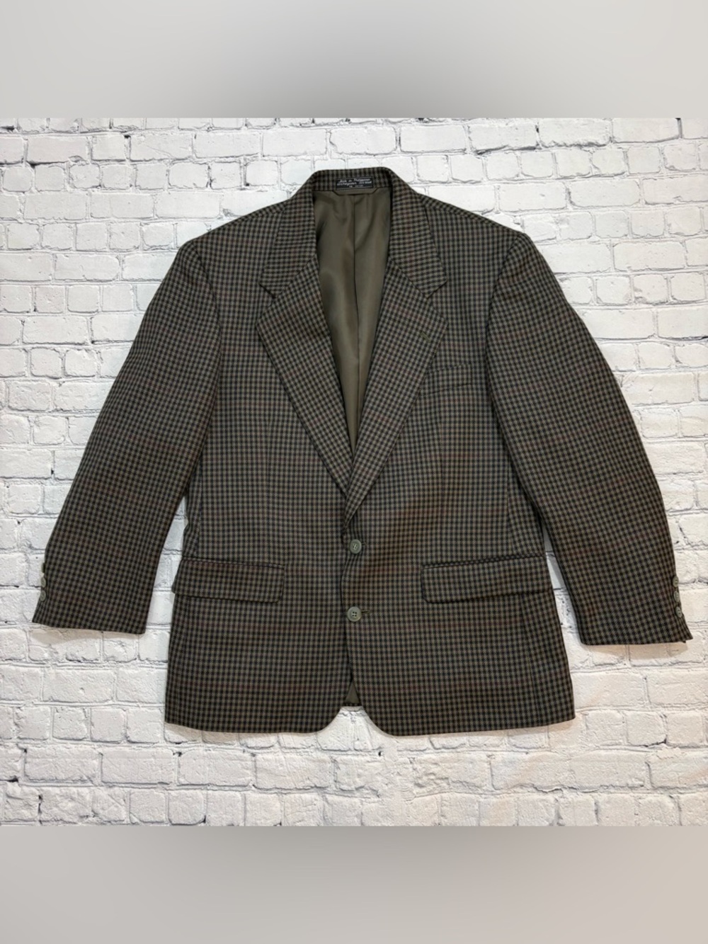 Gianelli Blazer Jacket Mens 40s Olive Green Polyester Wool Blend Houndstooth